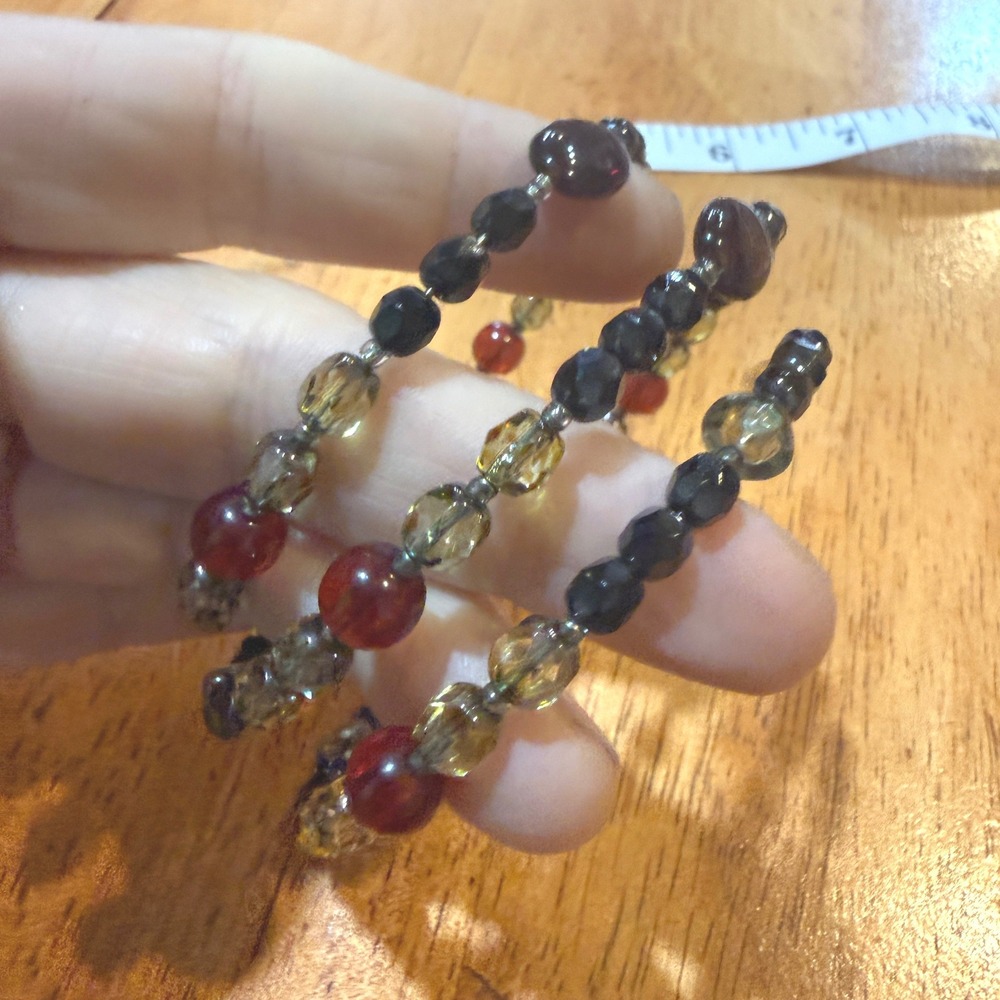 Bohemian Burgundy Amber Black Faceted Glass Bead Memory Wire Wrap Bracelet Boho